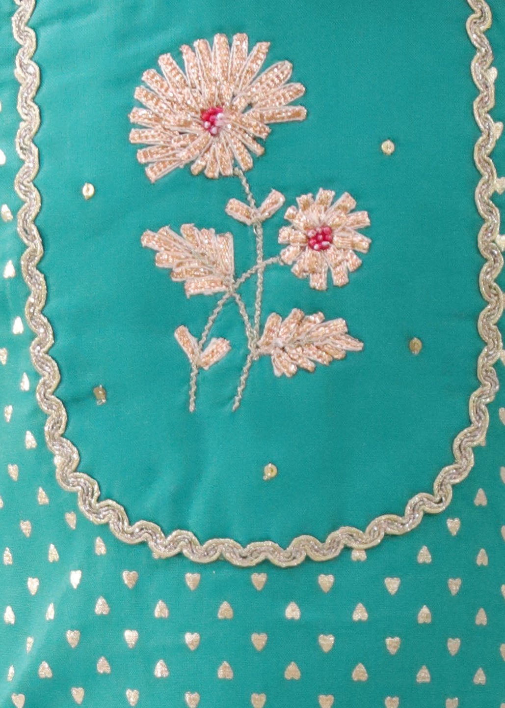 Green Heart Pattern Foil Printed Kurta With Dhoti Set