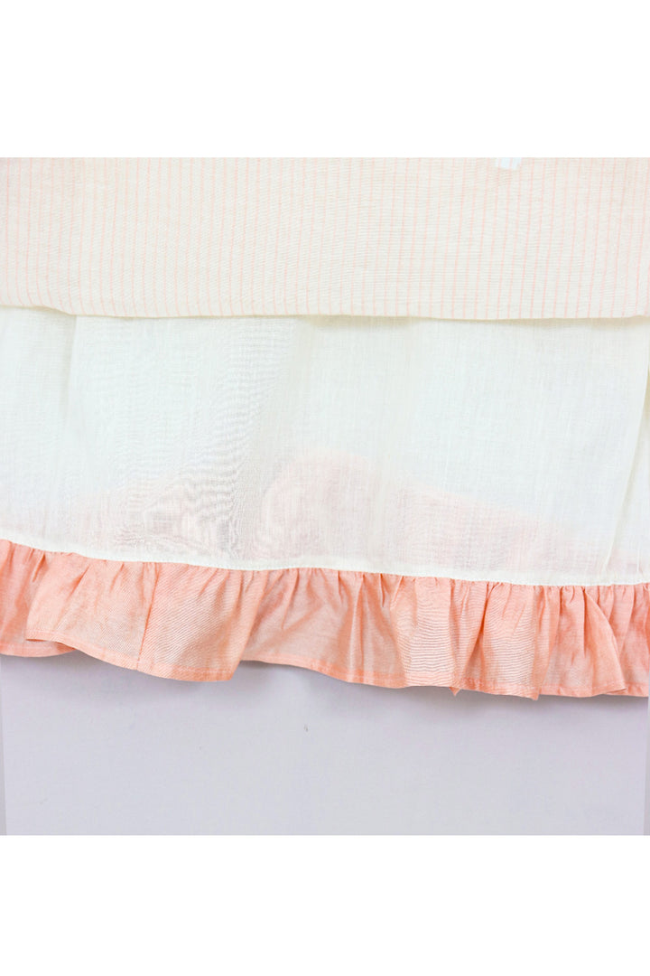 Off White And Peach Printed Cotton Layered Dress