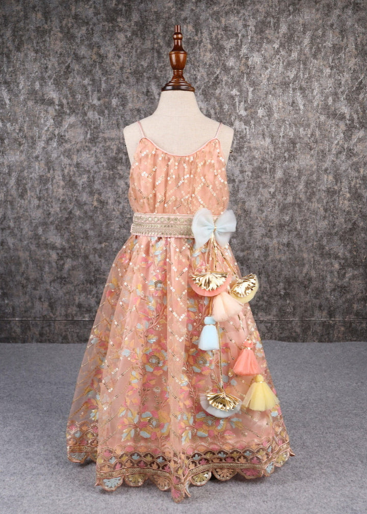 Multicolor Thread Heavy Embroidery Spaghetti Strap Anarkali