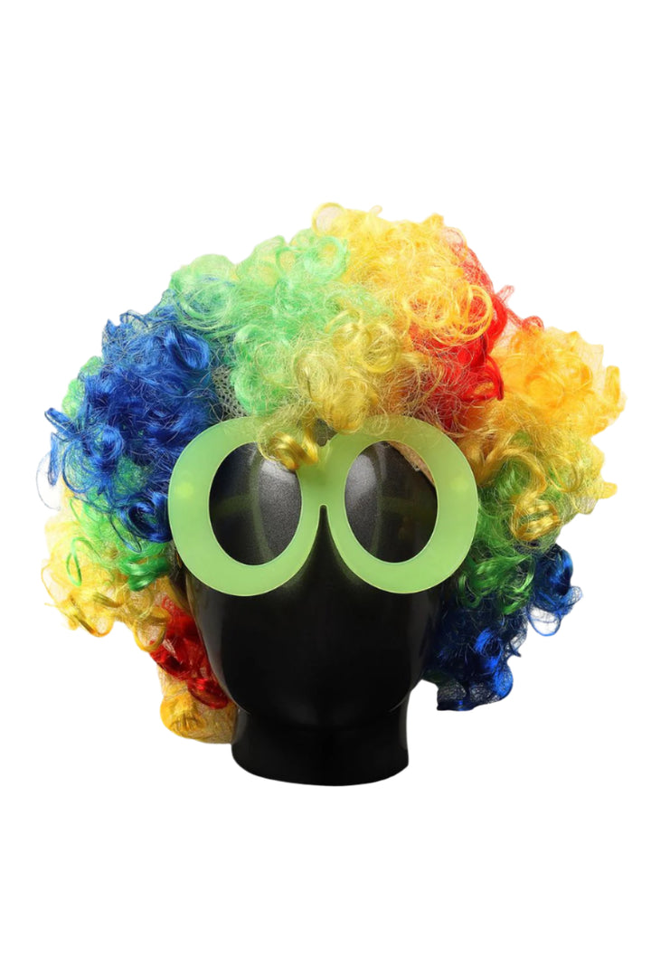 Holi Theme Colorful Wig & Glasses- Multicolor/White