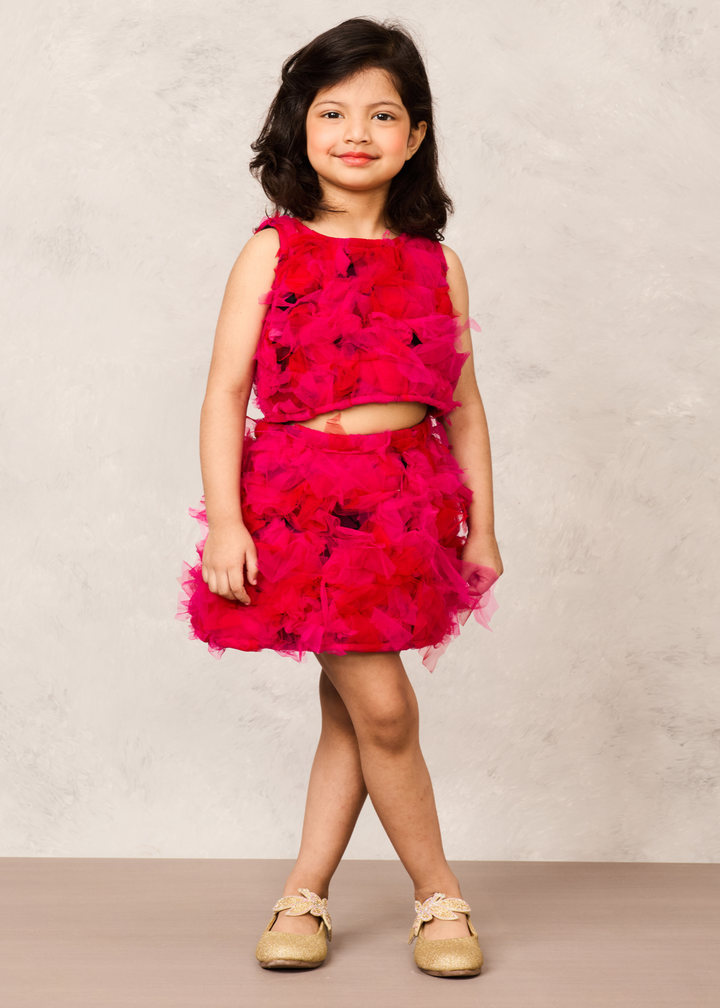 Pink Fluffy Net Ruffle A Line Tulle Dress