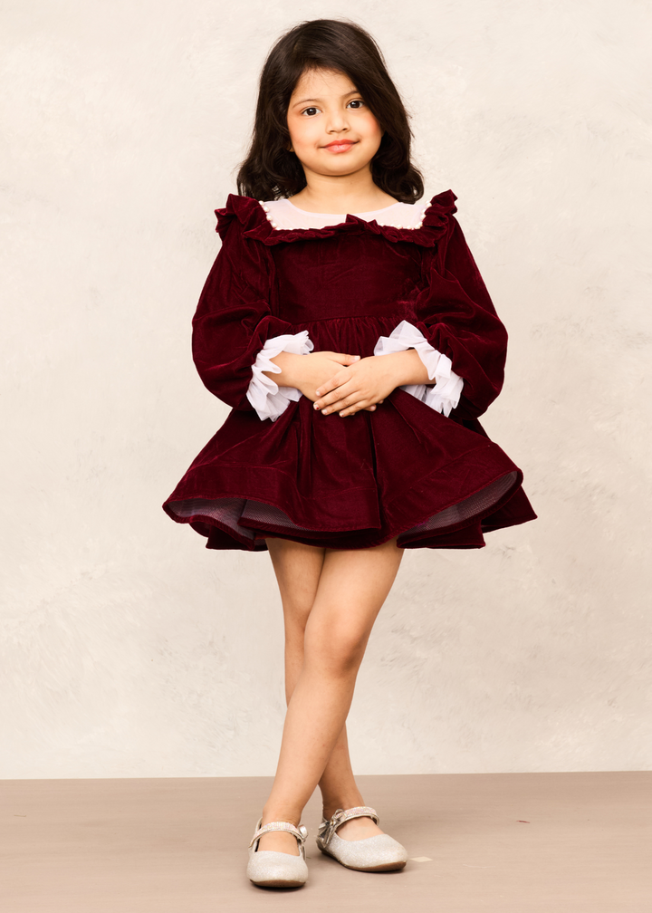Maroon Velvet Long Full Sleeves Cocktail Dress