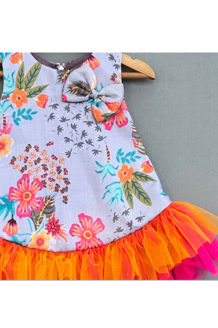 Multicolour Floral Printed Dress With Colourful Frills