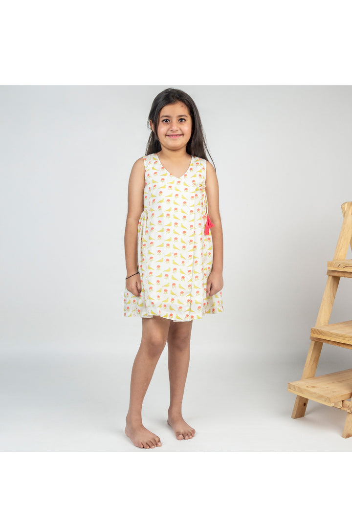 White Bird Printed Angrakha Muslin Dress