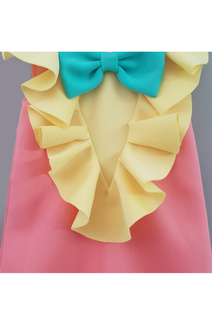 Peach And Yellow Bow Scuba Dress