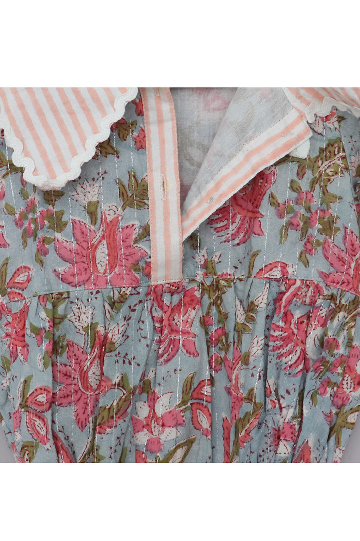 Blue And Pink Floral Printed Pure Cotton Onesize