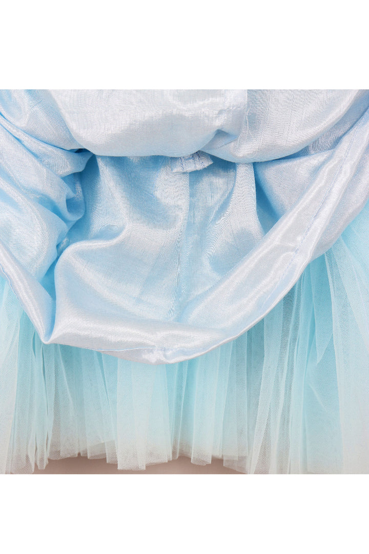 Sky Blue Ruffle Detailing Sequins Net Dress