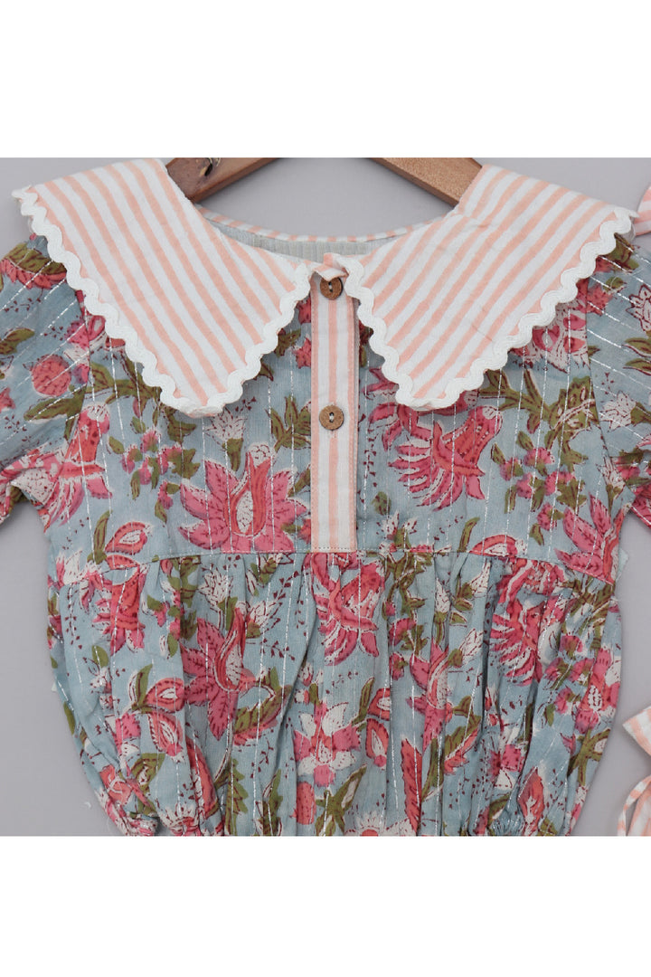 Blue And Pink Floral Printed Pure Cotton Onesize