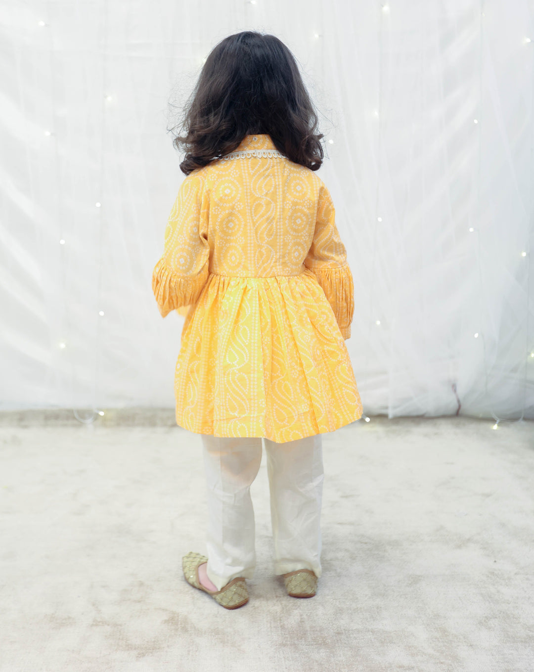 Orange Bhandhej Cotton Peplum Kurti With Pant Set