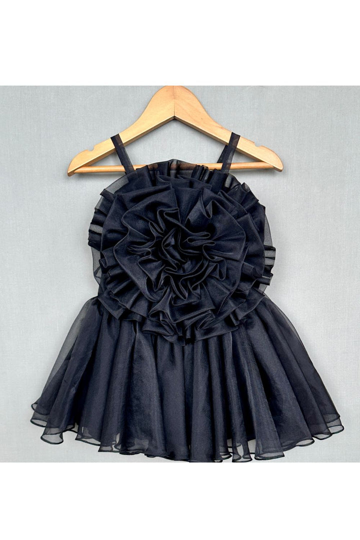 Black Blossom Ruffle Tulle Sleeveless Dress