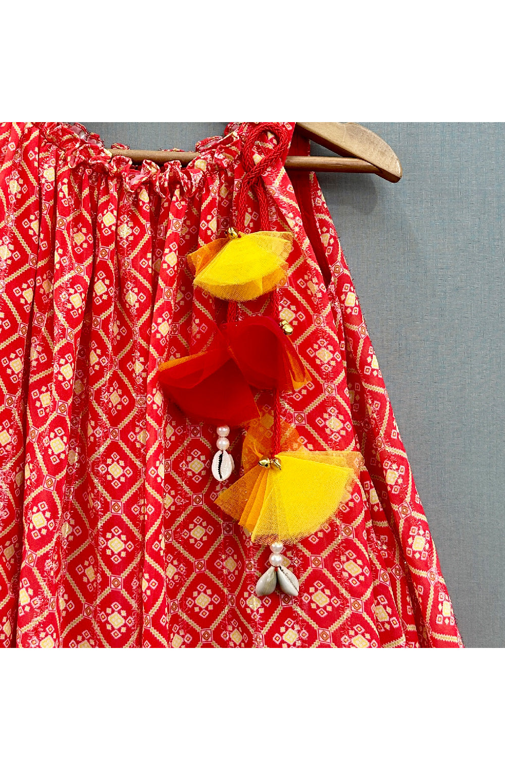 Orange Printed With Handmade Tassels Detailing Sleeveless Dress