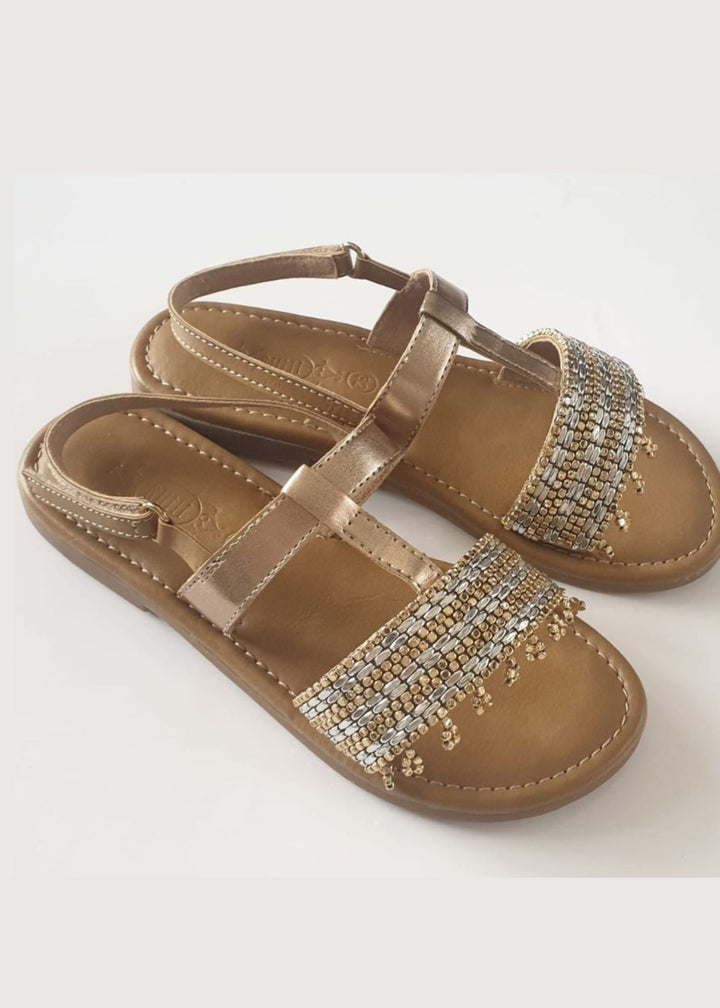 Beige Embroidered kolhapuri sandals