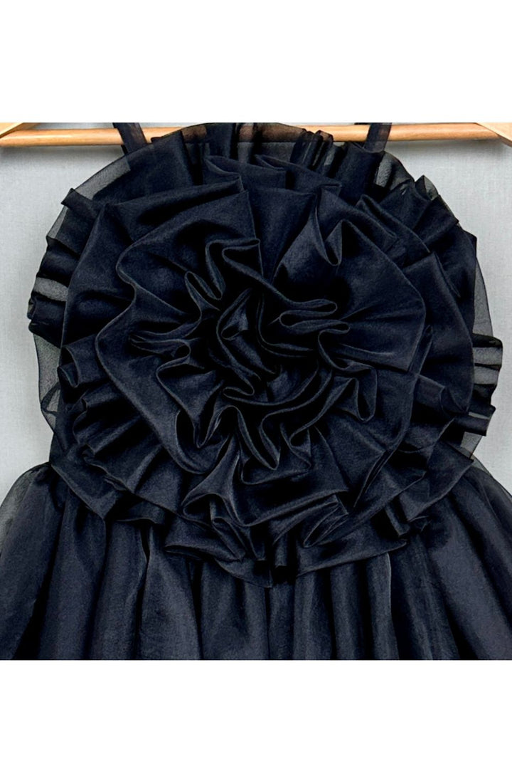 Black Blossom Ruffle Tulle Sleeveless Dress