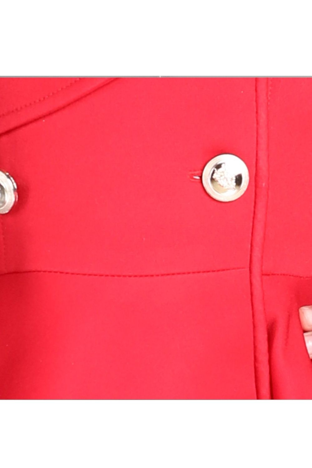 Red Imported crepe A Line Coat Puff Sleeves Dress