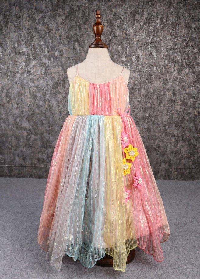 Multicolor Sequence Thread Embroidered Spaghetti Strap Anarkali