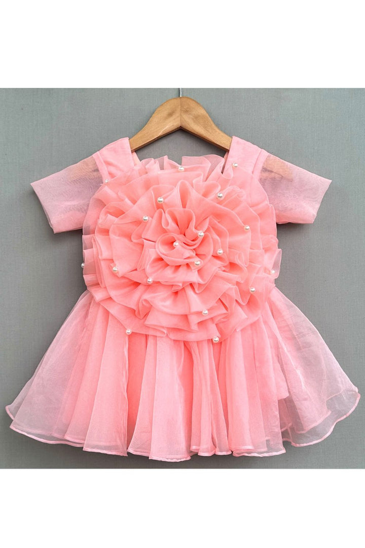 Peach Blossom Ruffle Tulle Cape Sleeves Dress