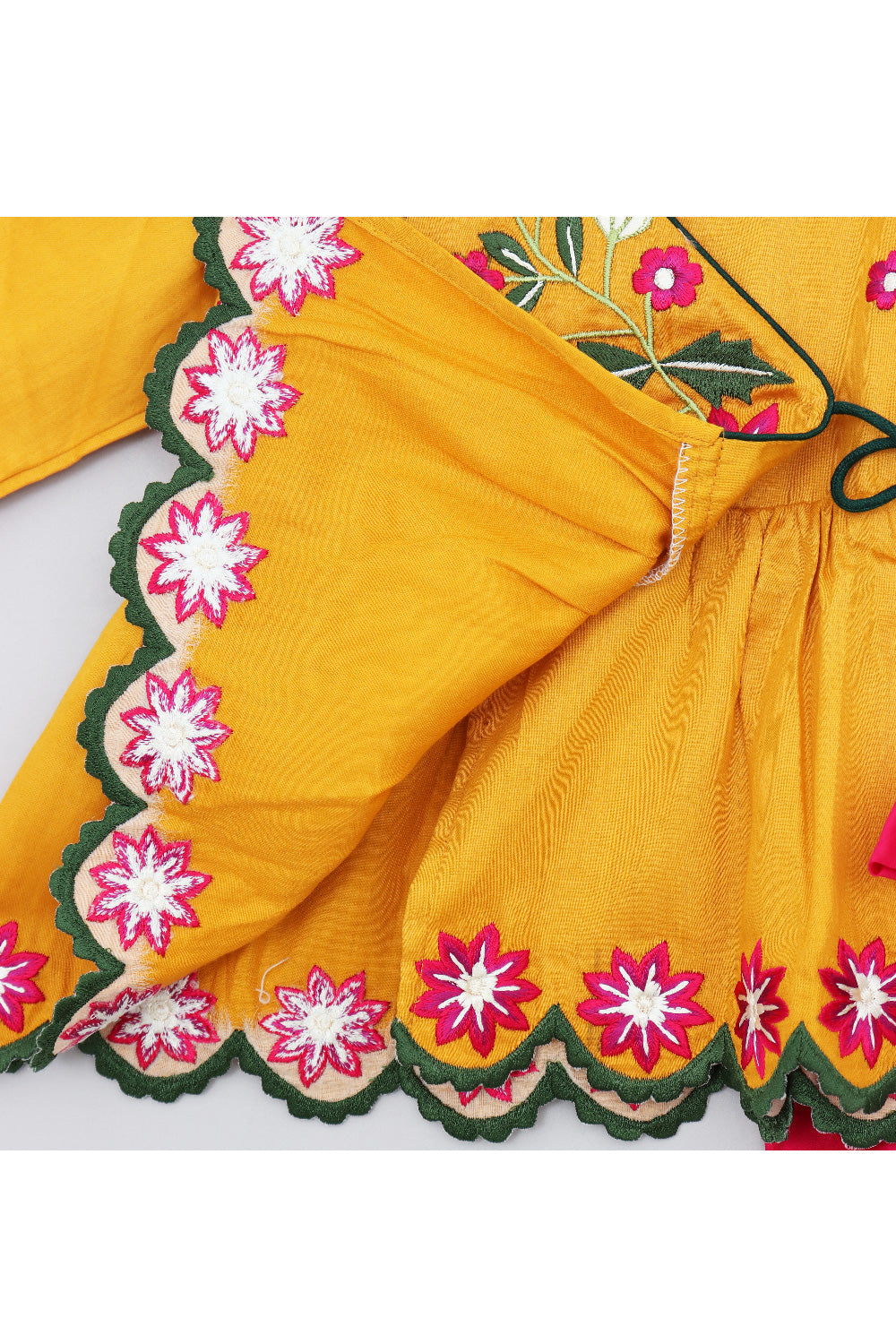 Yellow Floral Embroidered Peplum Cotton Top With Dhoti