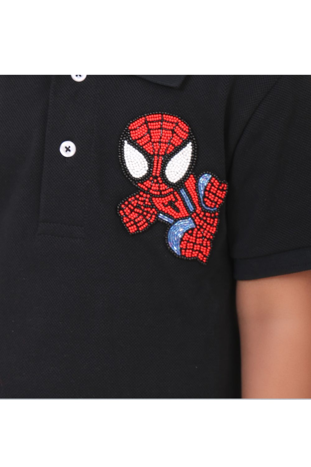 Black Hand Embroidered Spiderman Polo T-shirt
