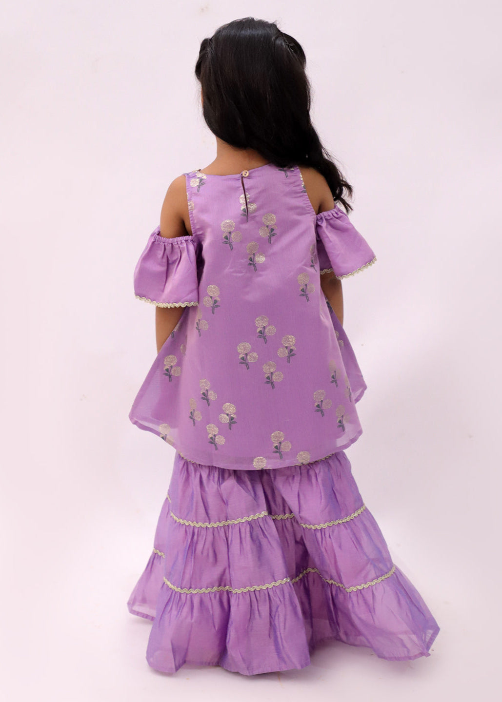 Mishti Purple Floral Printed Kurta Sharara With Dupatta Set