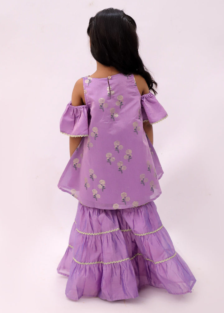 Mishti Purple Floral Printed Kurta Sharara With Dupatta Set