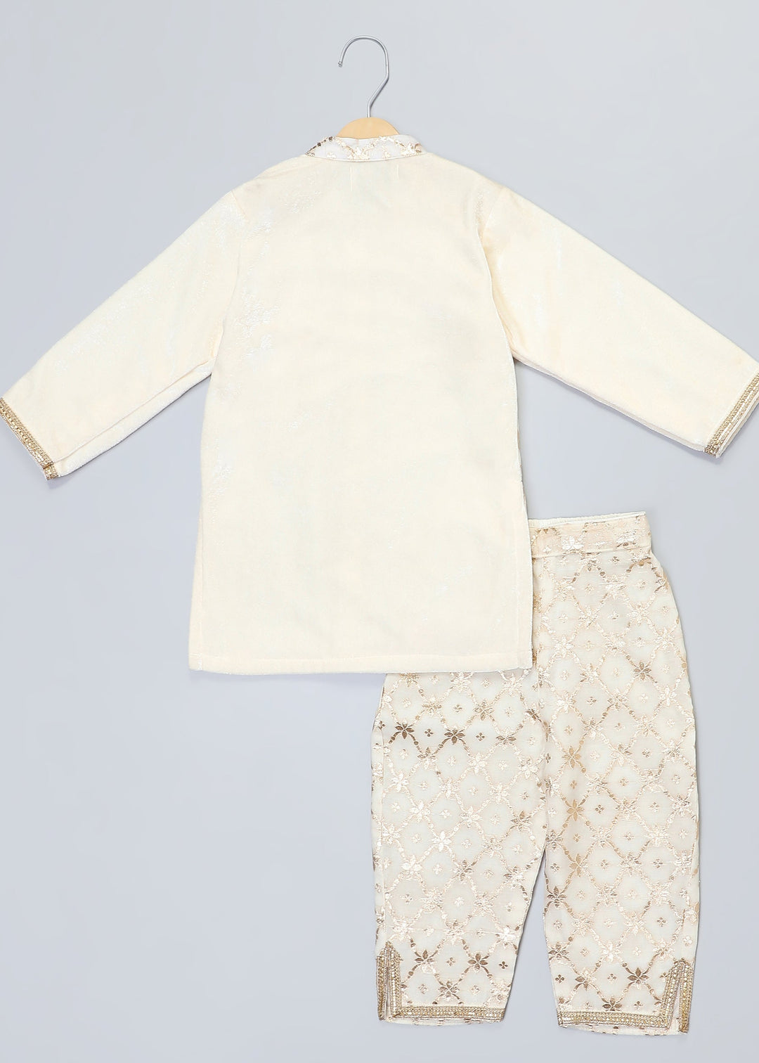 Off White Velvet Kurta With Chanderi Panel Set