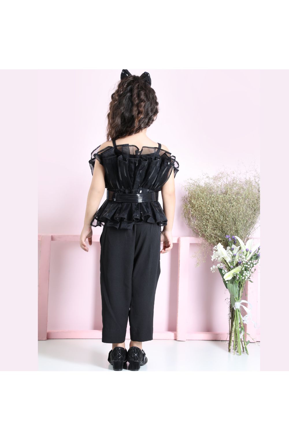 Black Metalic Detailing Top With Pant Set