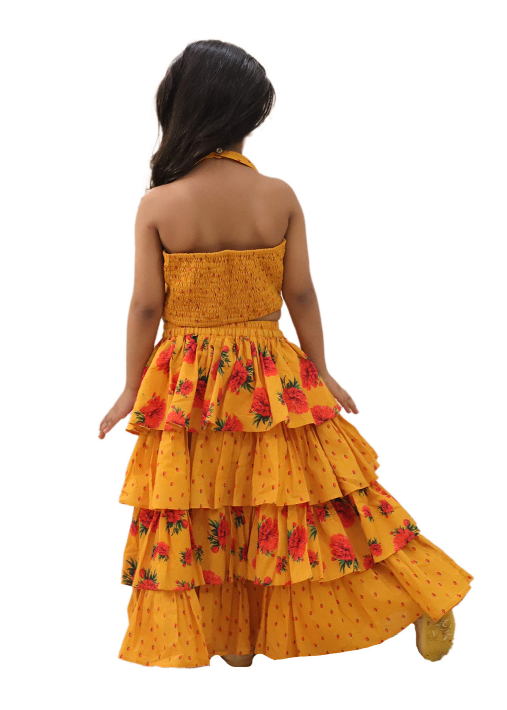 Genda Phool Mustard Floral Printed Choli With Lehenga Set