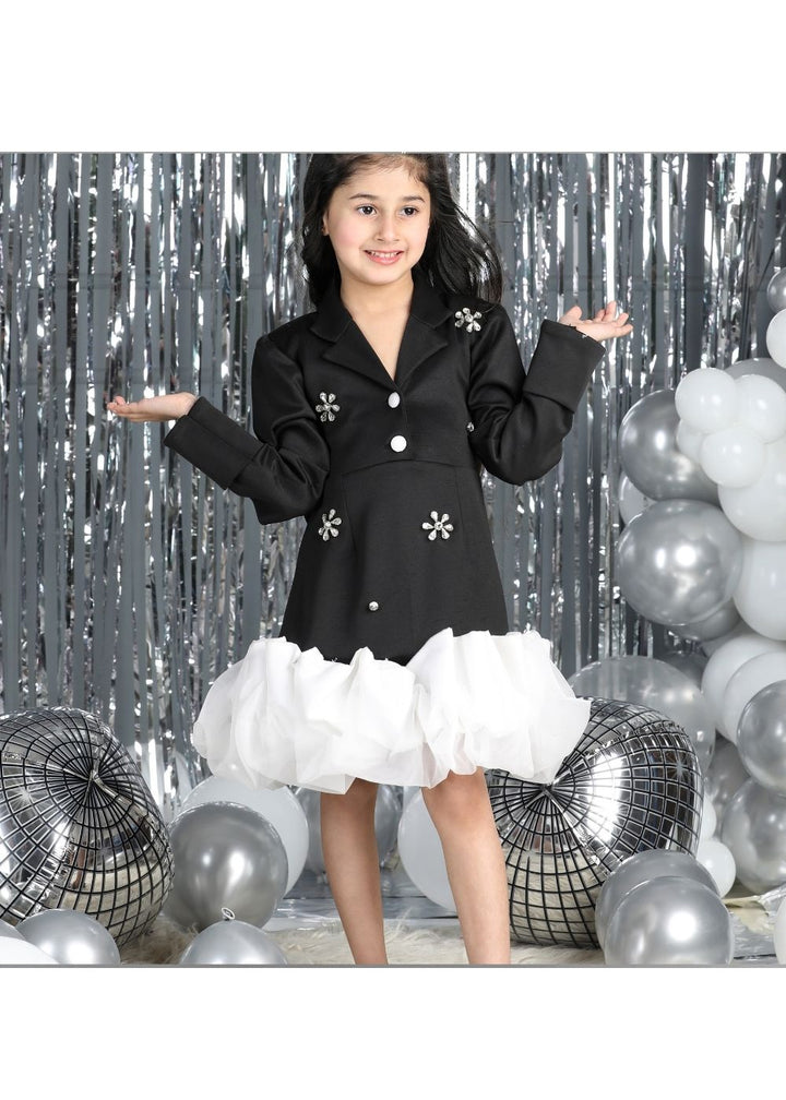 Black Neoprene Work Stone And Tulle One Piece Dress