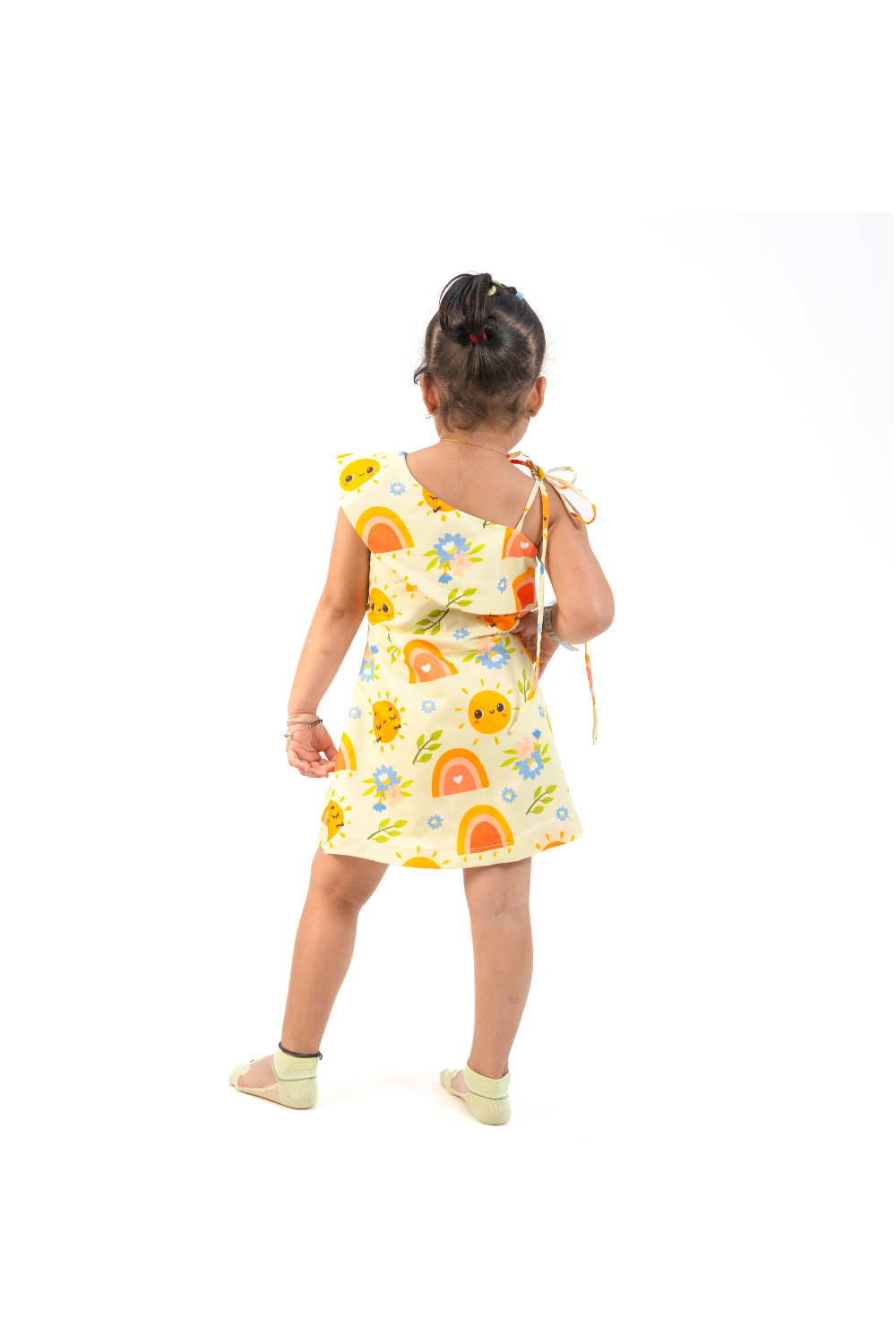 Yellow Sun Asymmetrical Cotton Tie Knot Dress