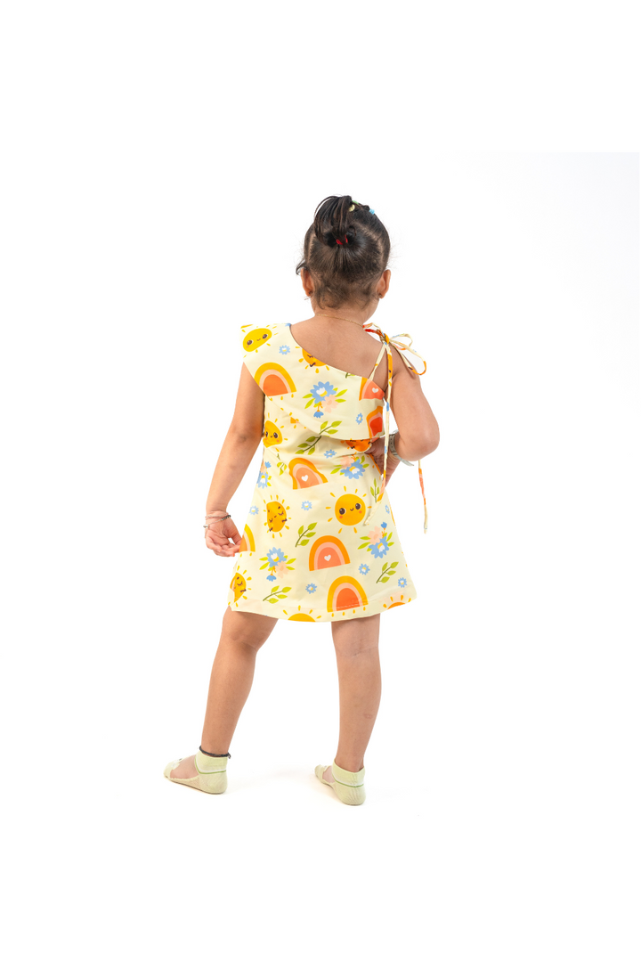 Yellow Sun Asymmetrical Cotton Tie Knot Dress