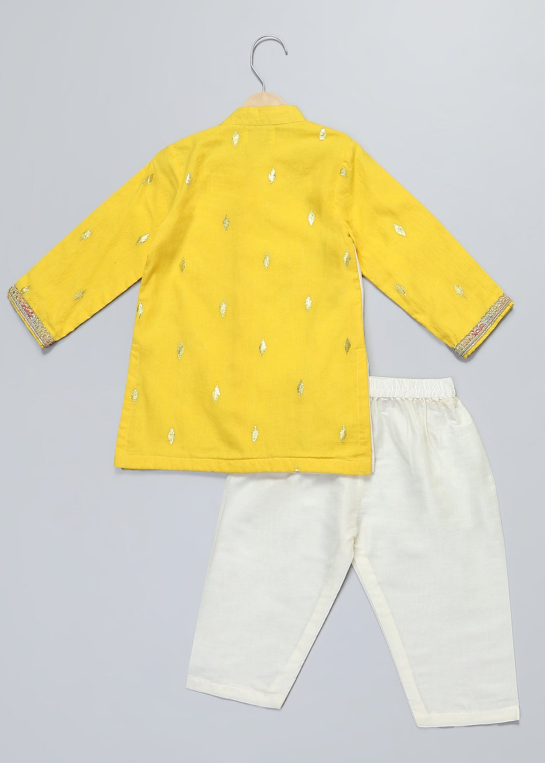 Yellow Cotton Laxmi Feet Kurta With Pyjama Set