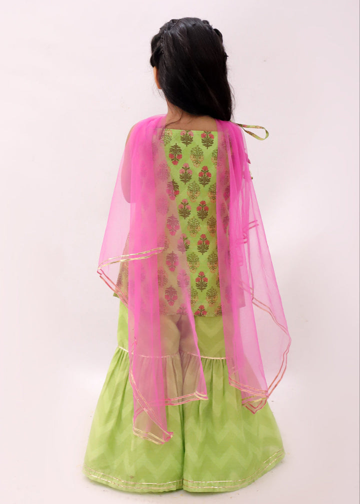 Green Abstract Printed Kurta Sharara With Dupatta Set