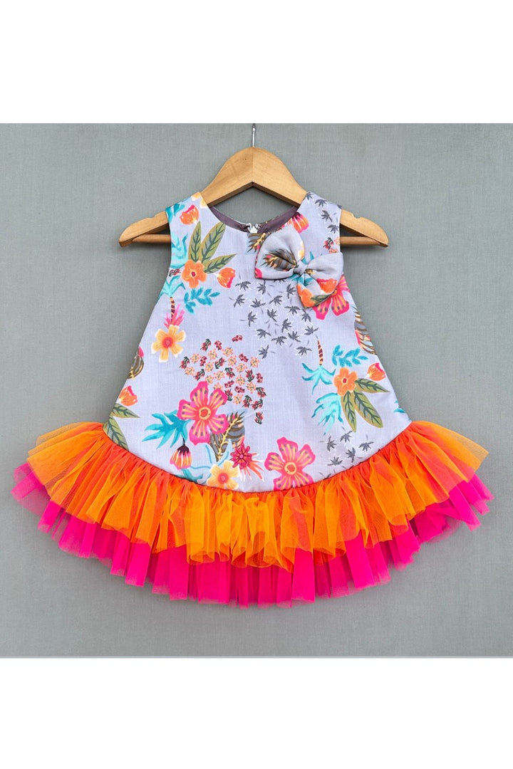 Multicolour Floral Printed Dress With Colourful Frills