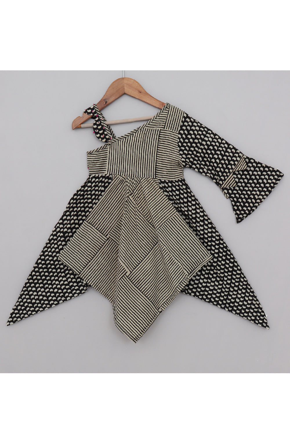 Black And Beige Hand Block Printed Pure Cotton Dress
