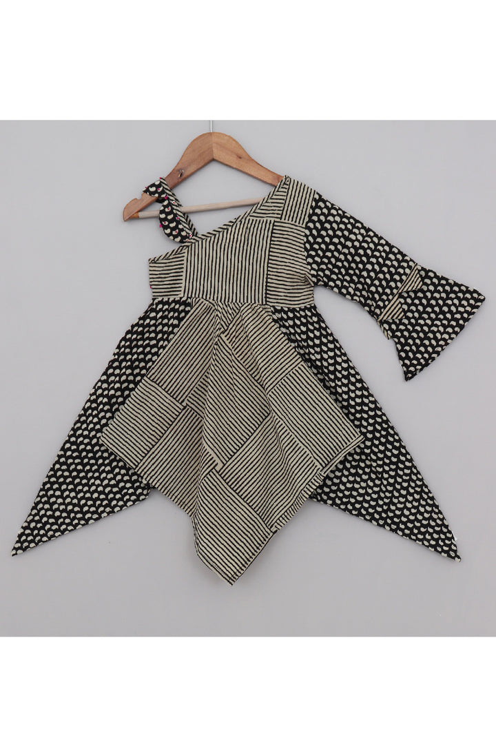 Black And Beige Hand Block Printed Pure Cotton Dress