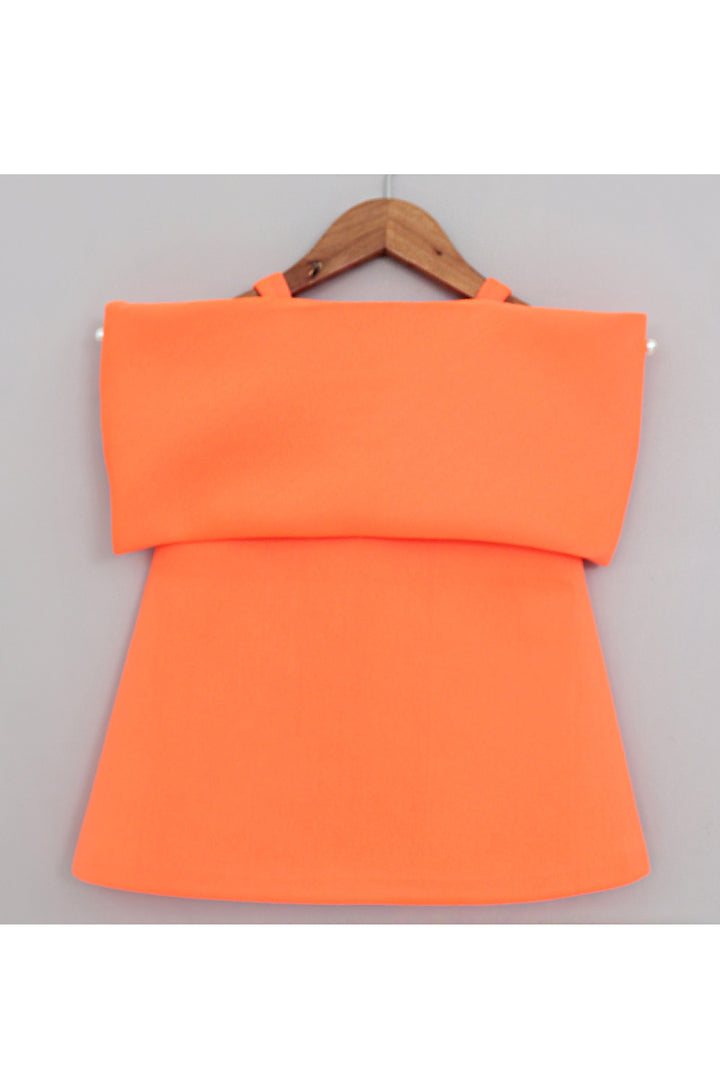 Neon Orange Pearl Detailing Bow Sleeveless Dress