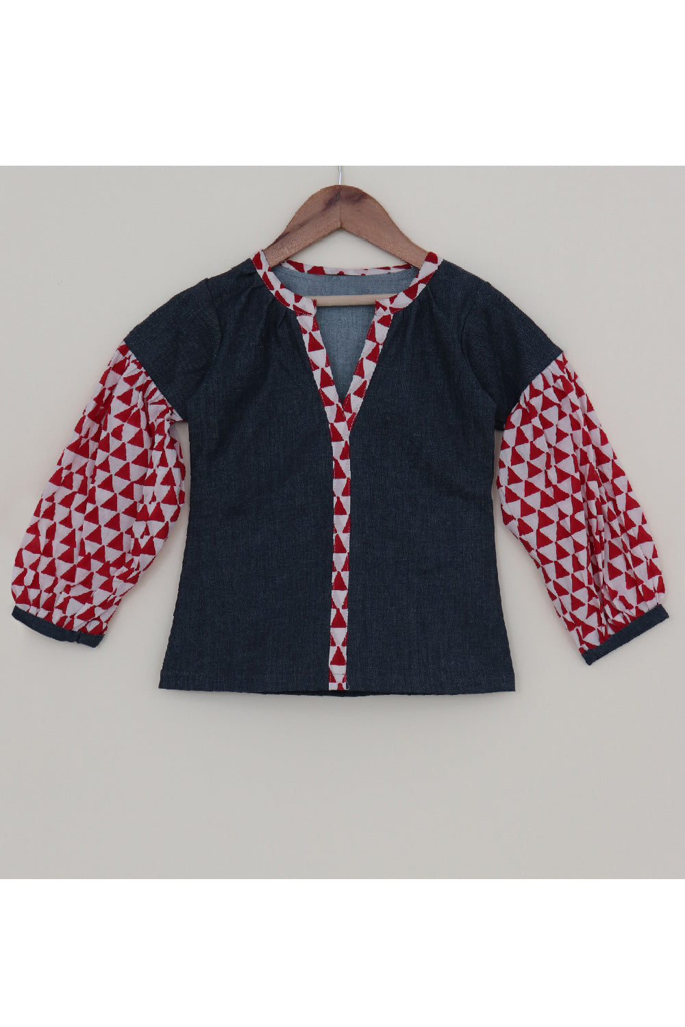 Blue Denim Balloon Sleeves Top