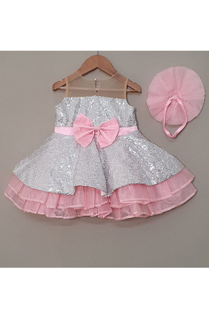 Pink And Silver Sequins Detailing Dress With Hairband