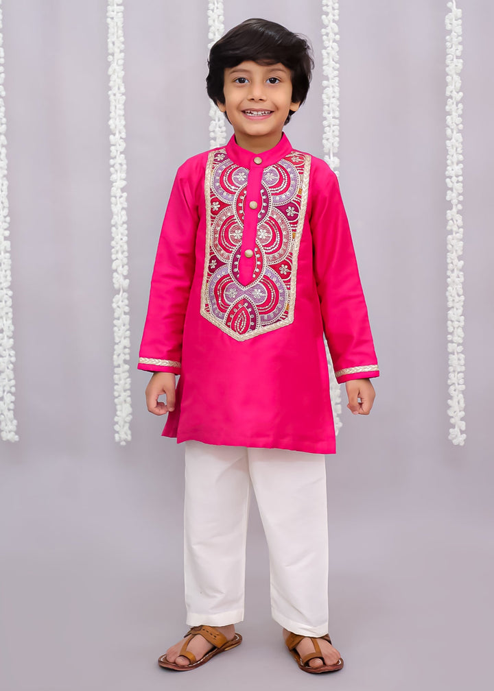 Pink Georgette Embroidery Kurta With Pyjama Set