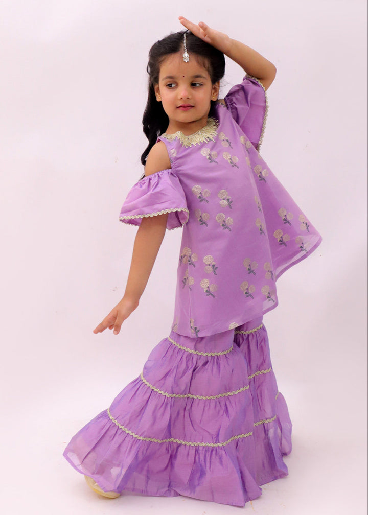 Mishti Purple Floral Printed Kurta Sharara With Dupatta Set