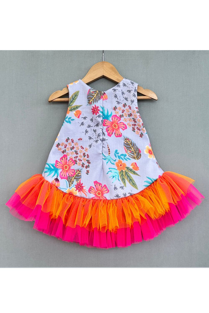 Multicolour Floral Printed Dress With Colourful Frills