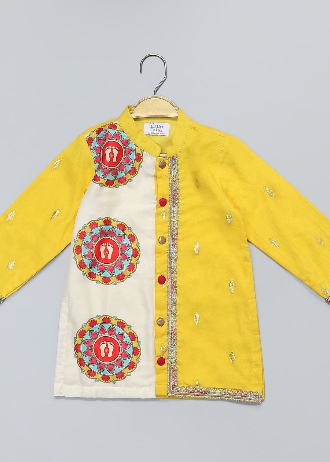 Yellow Cotton Laxmi Feet Kurta With Pyjama Set