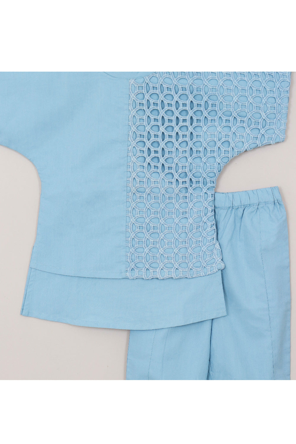 Blue Cotton Short Sleeves Top With Jogger Set