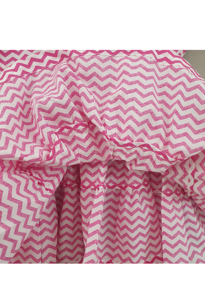 Pink Zigzag Printed Cotton Shirt Style Dress