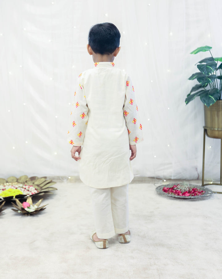 Off-white Phulkari Kurta With Pant Set