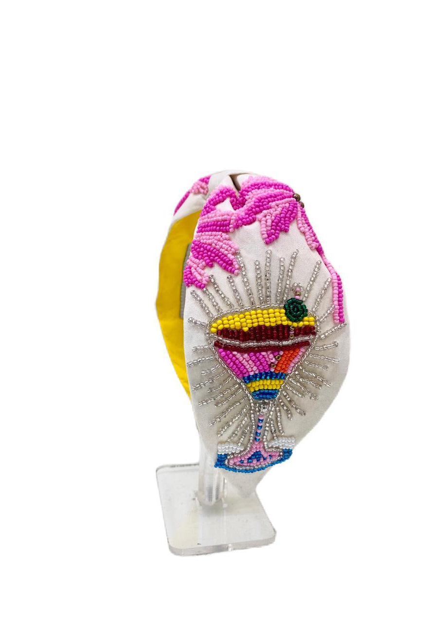 White Summer Fresh Beads Embroidered Hairband