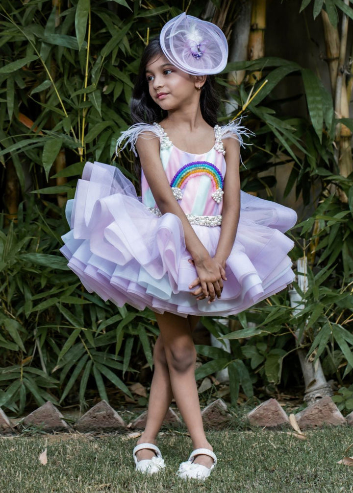 Rainbow Stiff Hem Layered Multicolor Dress