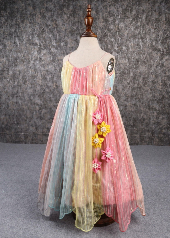 Multicolor Sequence Thread Embroidered Spaghetti Strap Anarkali