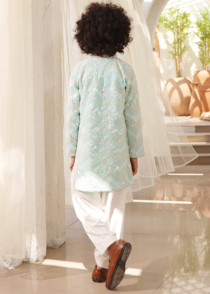 Ice Blue Mirror Embroidered Kurta with Salwar Set