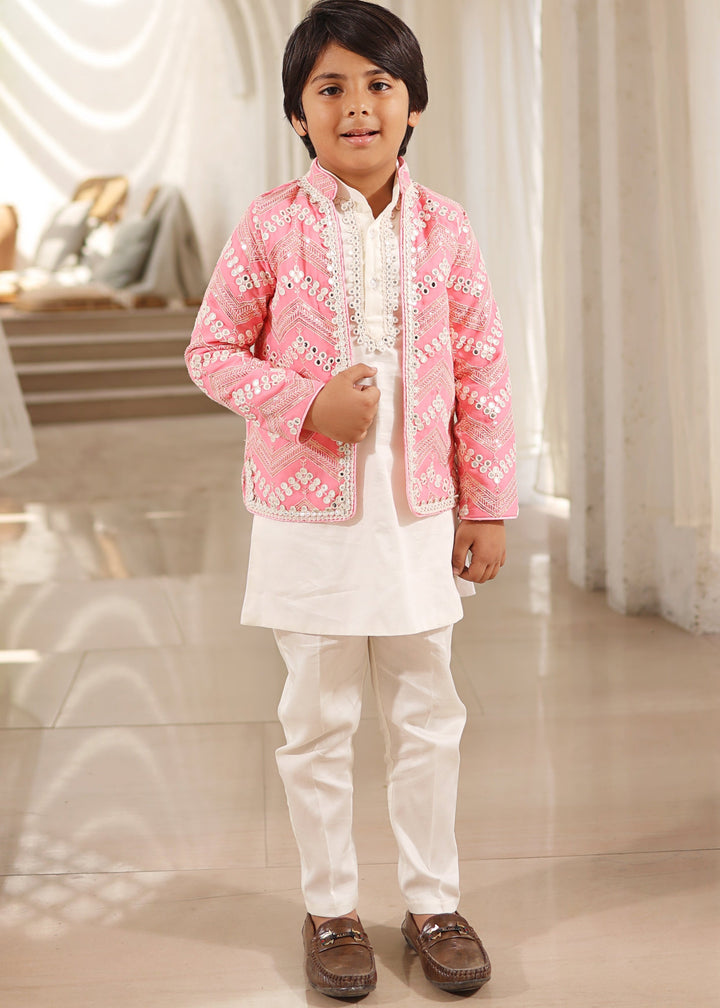 Pink Mirror Embroidered Kurta Pant with jacket set